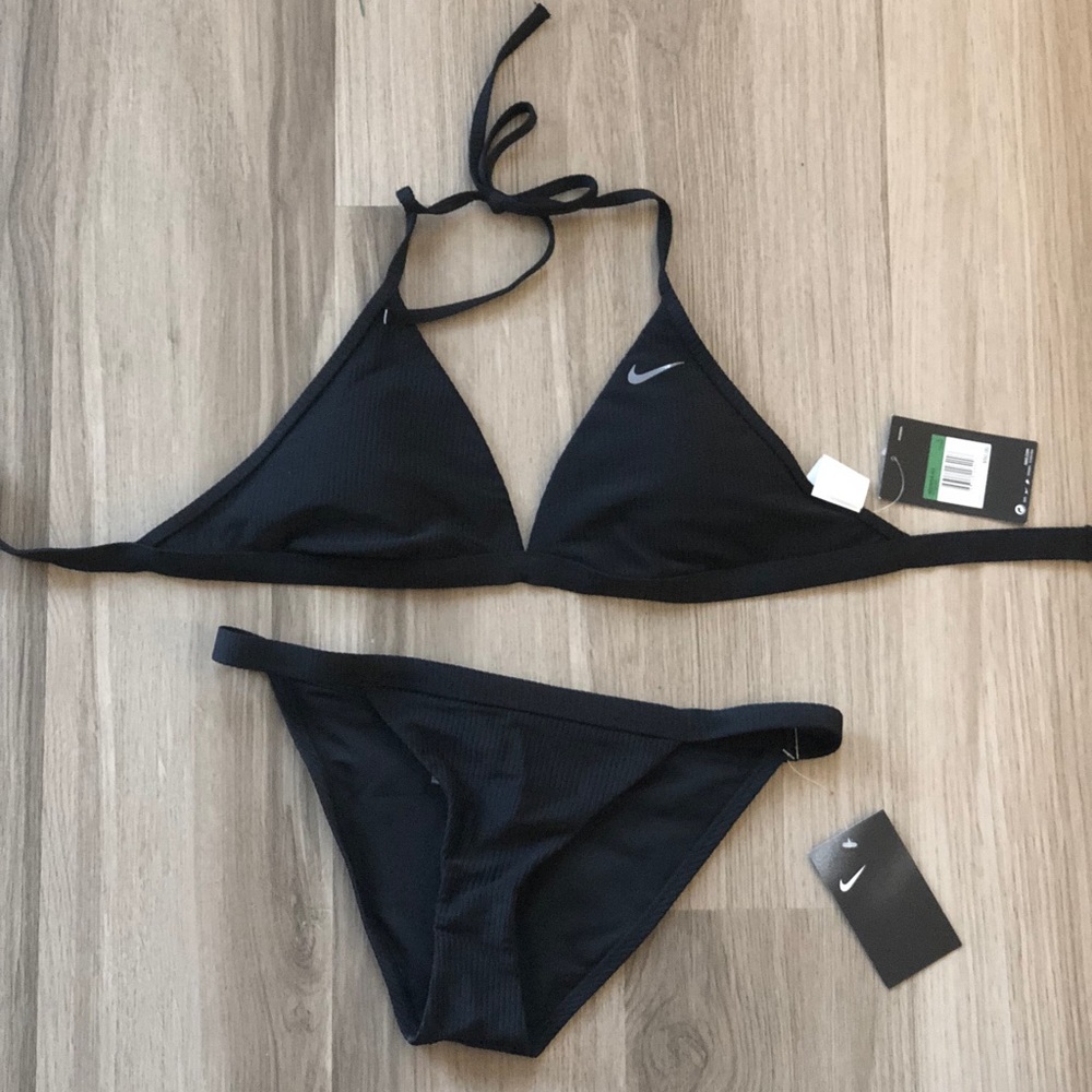 NIKE BLACK RIB BIKINI TOP & BOTTOM WOMEN TWO PIECE - Picture 6 of 6